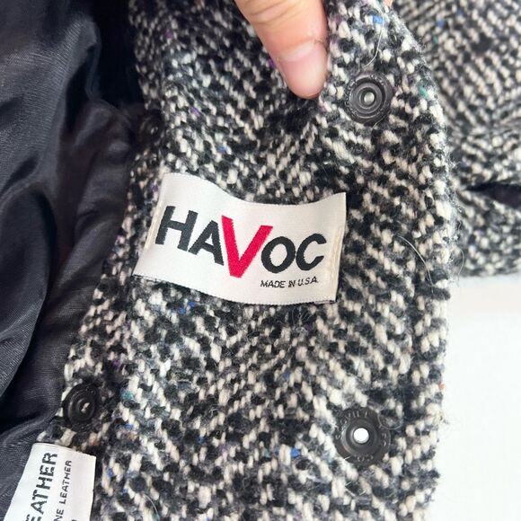 Havoc Jacket Womens Medium White Black Genuine Leather Long Sleeve Cropped Coat - Picture 3 of 12